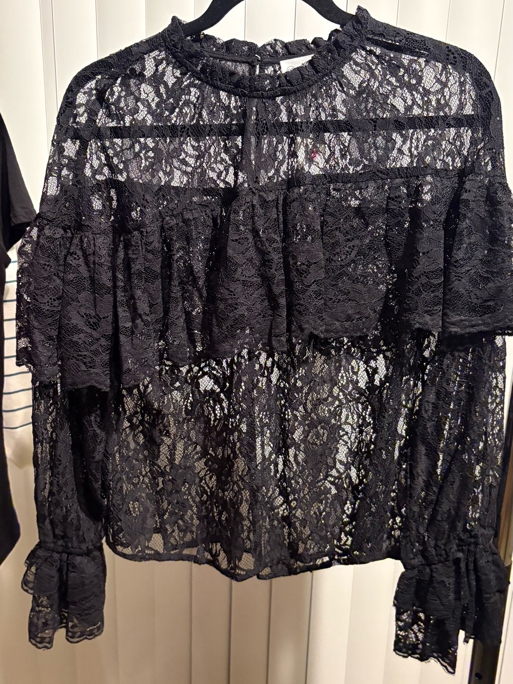 Sheer Black Lace Ruffle Blouse